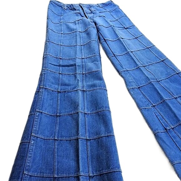 ULTRA RARE Brittania Patchwork Bell Bottom Jeans - 32 Long DEADSTOCK - Picture 1 of 5